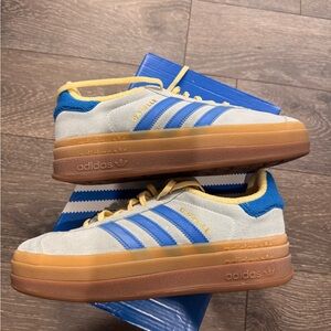 Adidas Gazelle Cream and Blue Sneakers